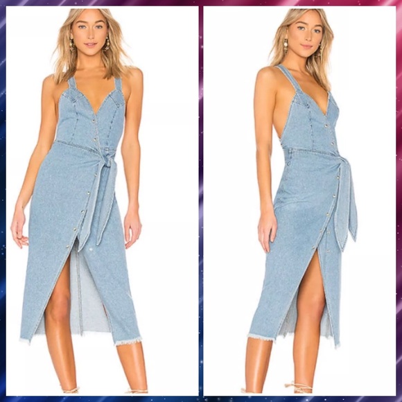 Nanushka Denim Tie-Waist Santel button Wrap Dress